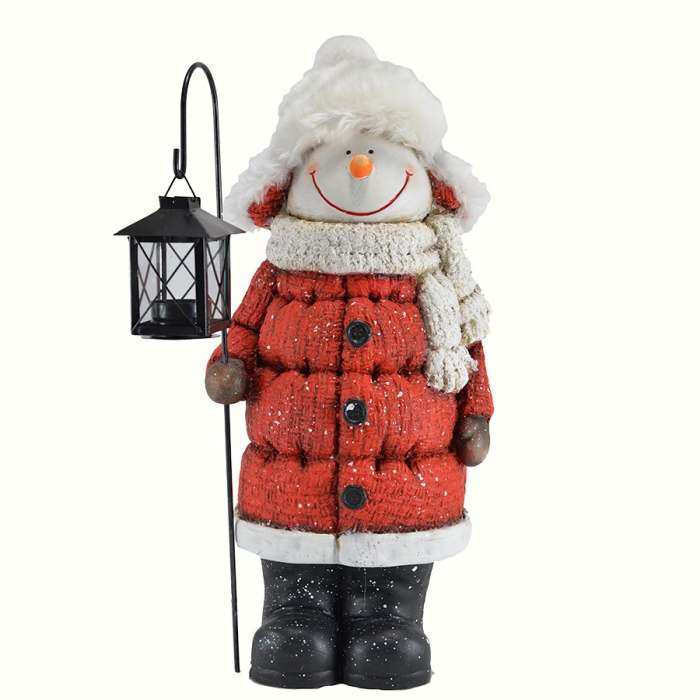 Cozy Snowman Door Greeter w/LED Tea Light Lantern